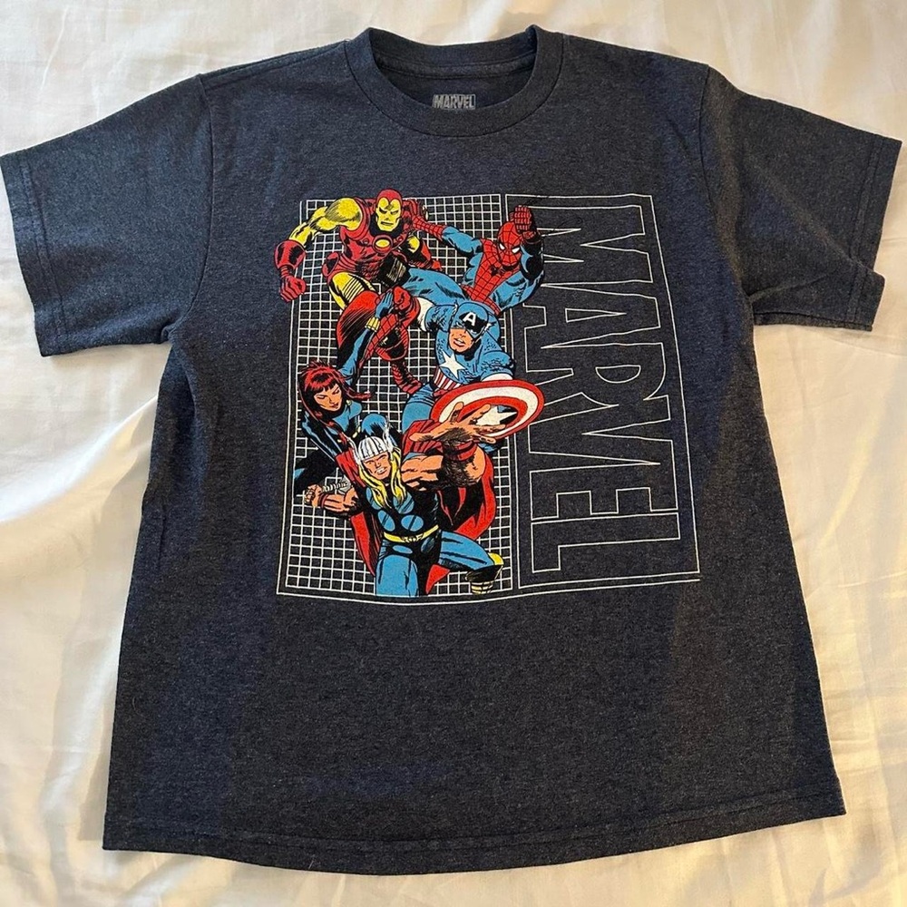 Marvel Heroes Dark Gray Tee with Red and Blue Accents